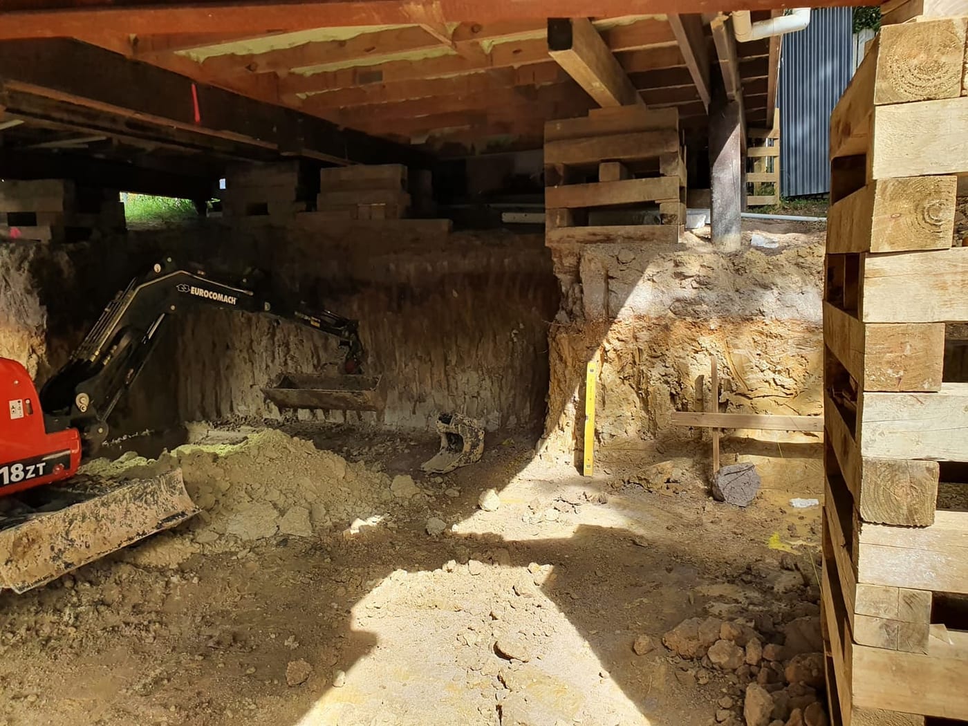 Footing work below an existing house