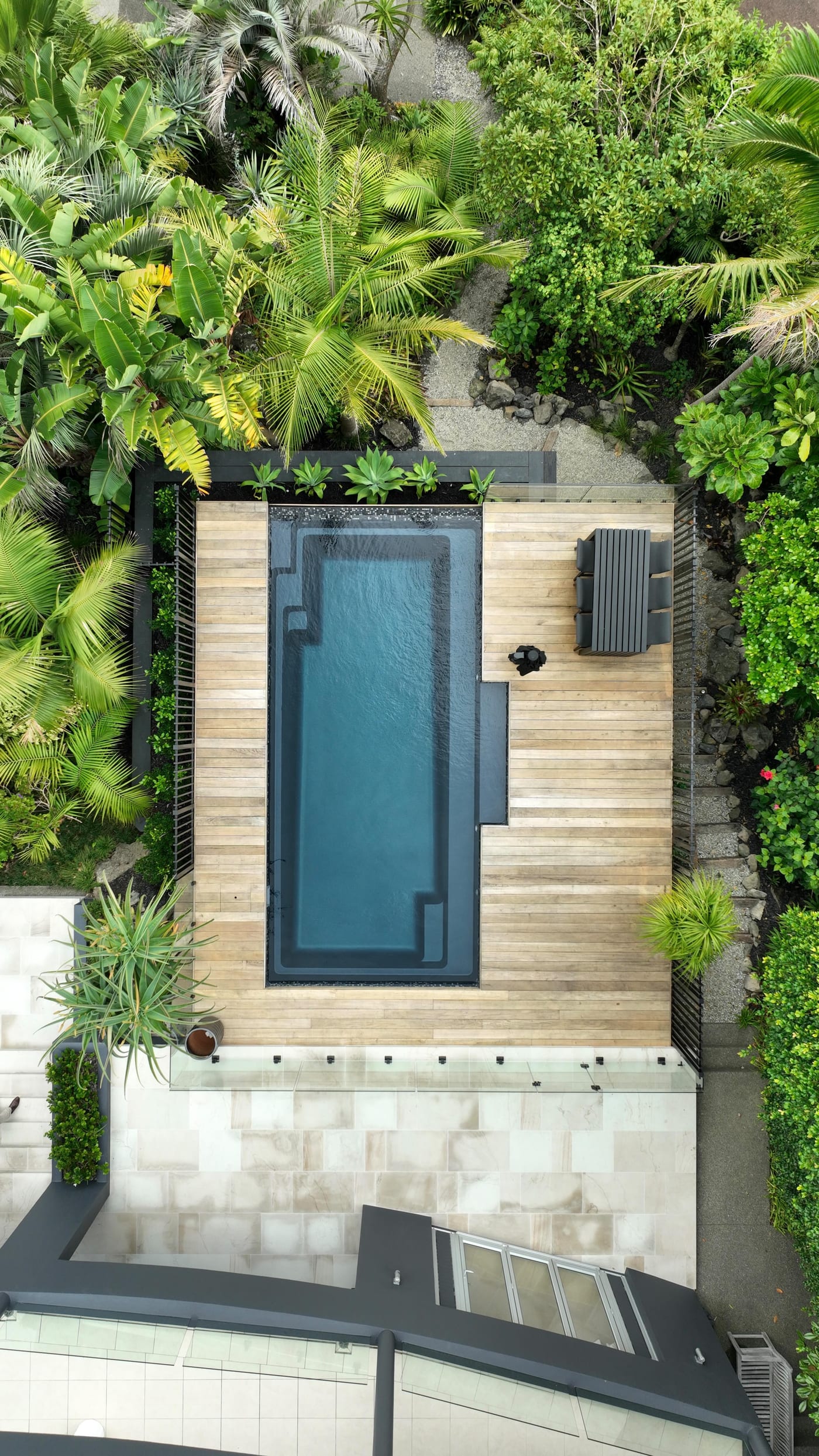 Finished poolside decking project in Auckland